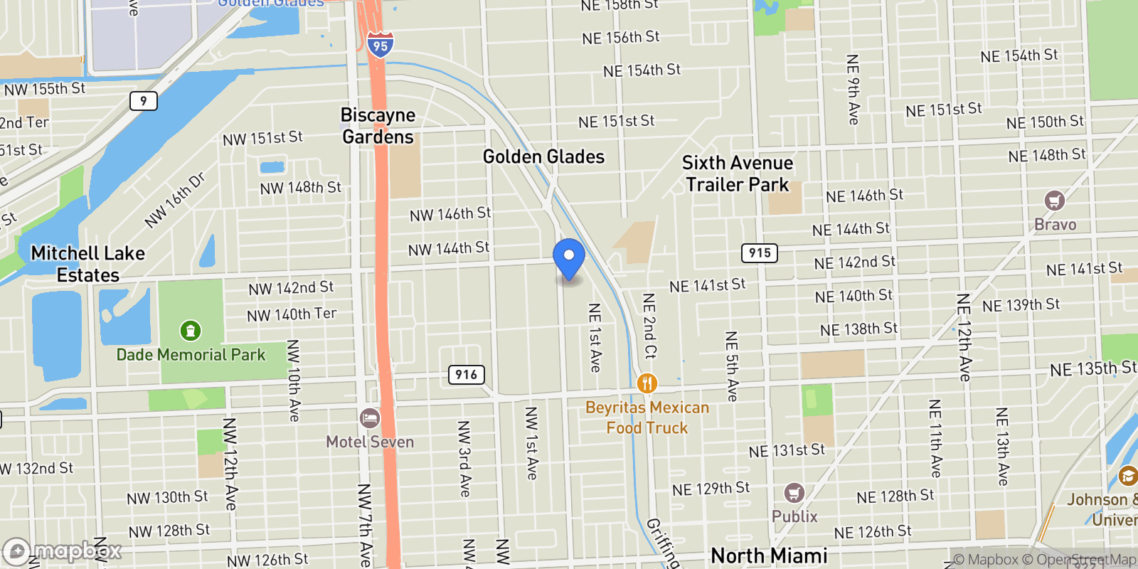 Map showing 14135 N Miami Ave, Miami, Florida, United States.