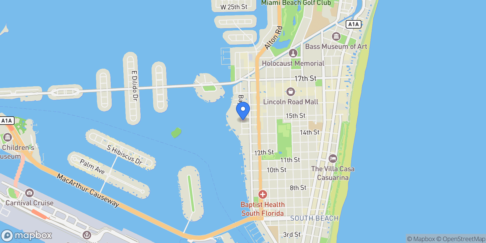 Map showing 1445 Bay Rd, Miami Beach, Florida, United States.