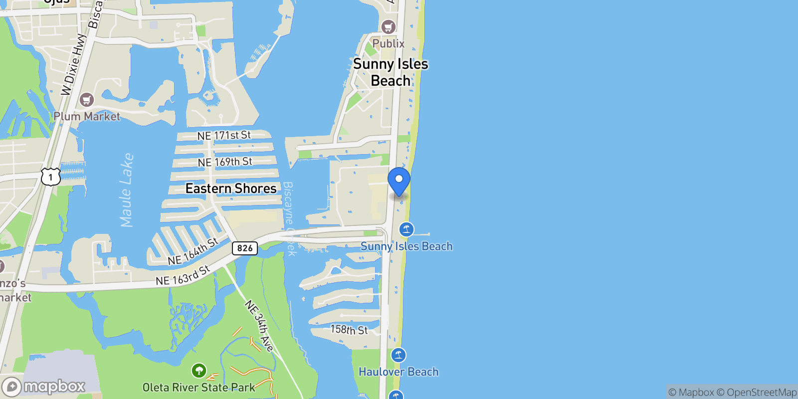 Map showing 16901 Collins Ave 902, Golden Beach, Florida, United States.