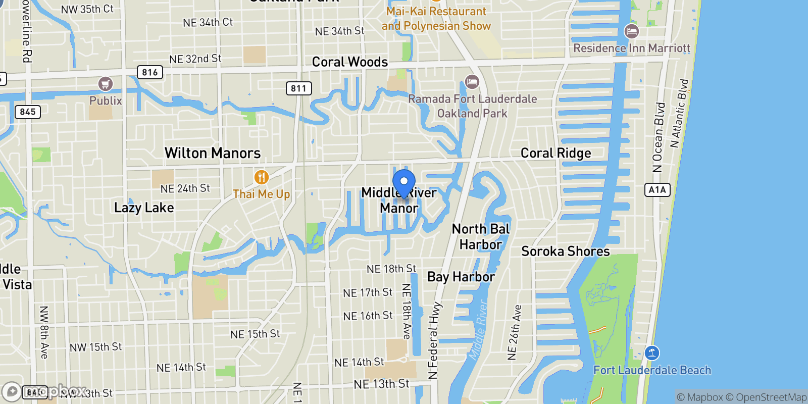 Map showing 2216 NE 18th Ave, Wilton Manors, Florida, United States.