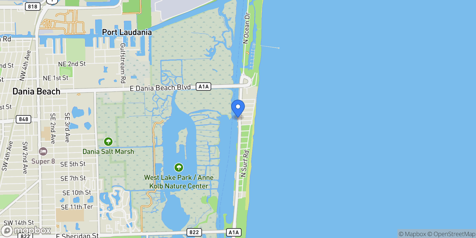 Map showing 5500 N Ocean Dr, Hollywood, Florida, United States.