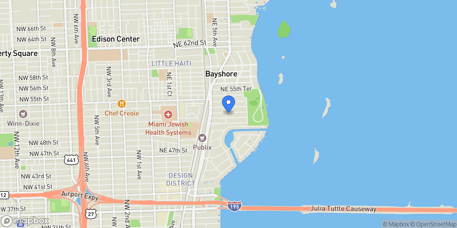 Map showing 510 NE 52nd St, Miami, Florida, United States.