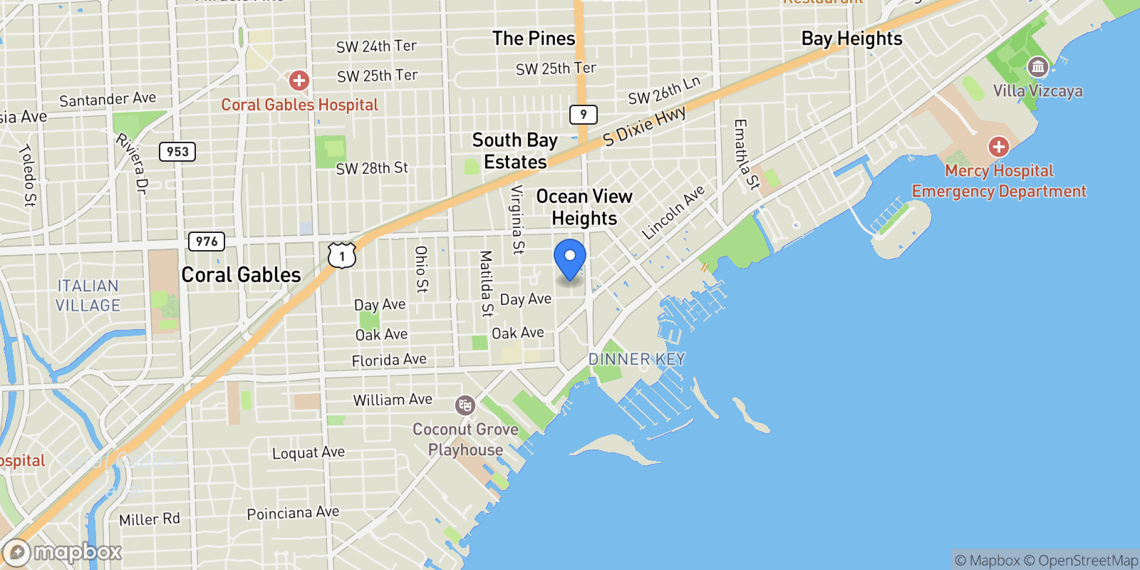 Map showing 3164 Center St, Miami, Florida, United States.