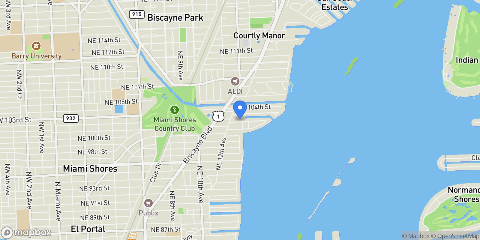 Map showing 1291 NE 102nd St, Miami, Florida, United States.