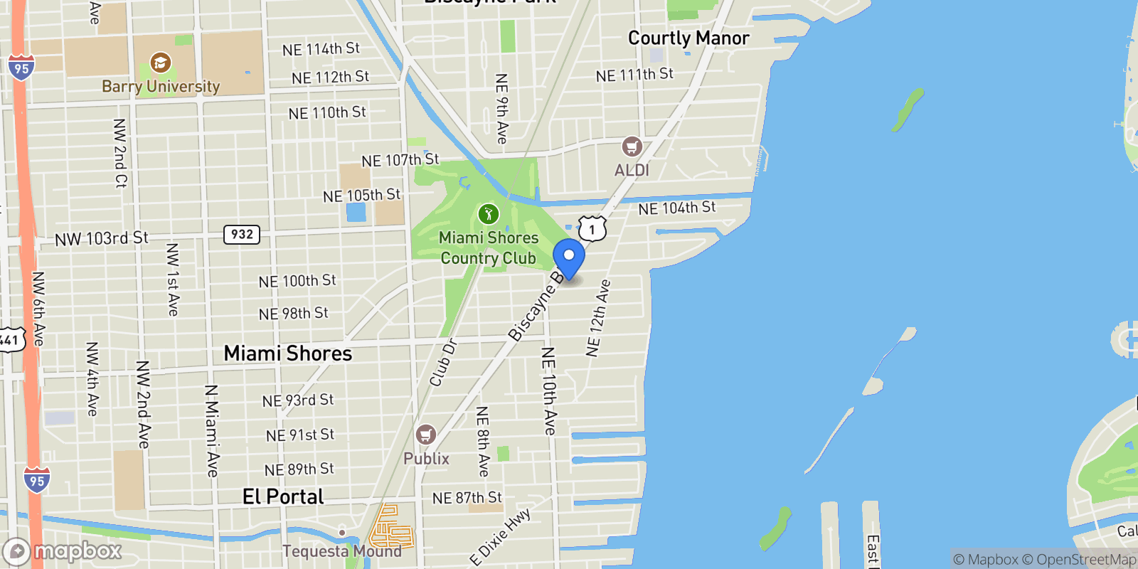 Map showing 1075 NE 99th St, Miami, Florida, United States.