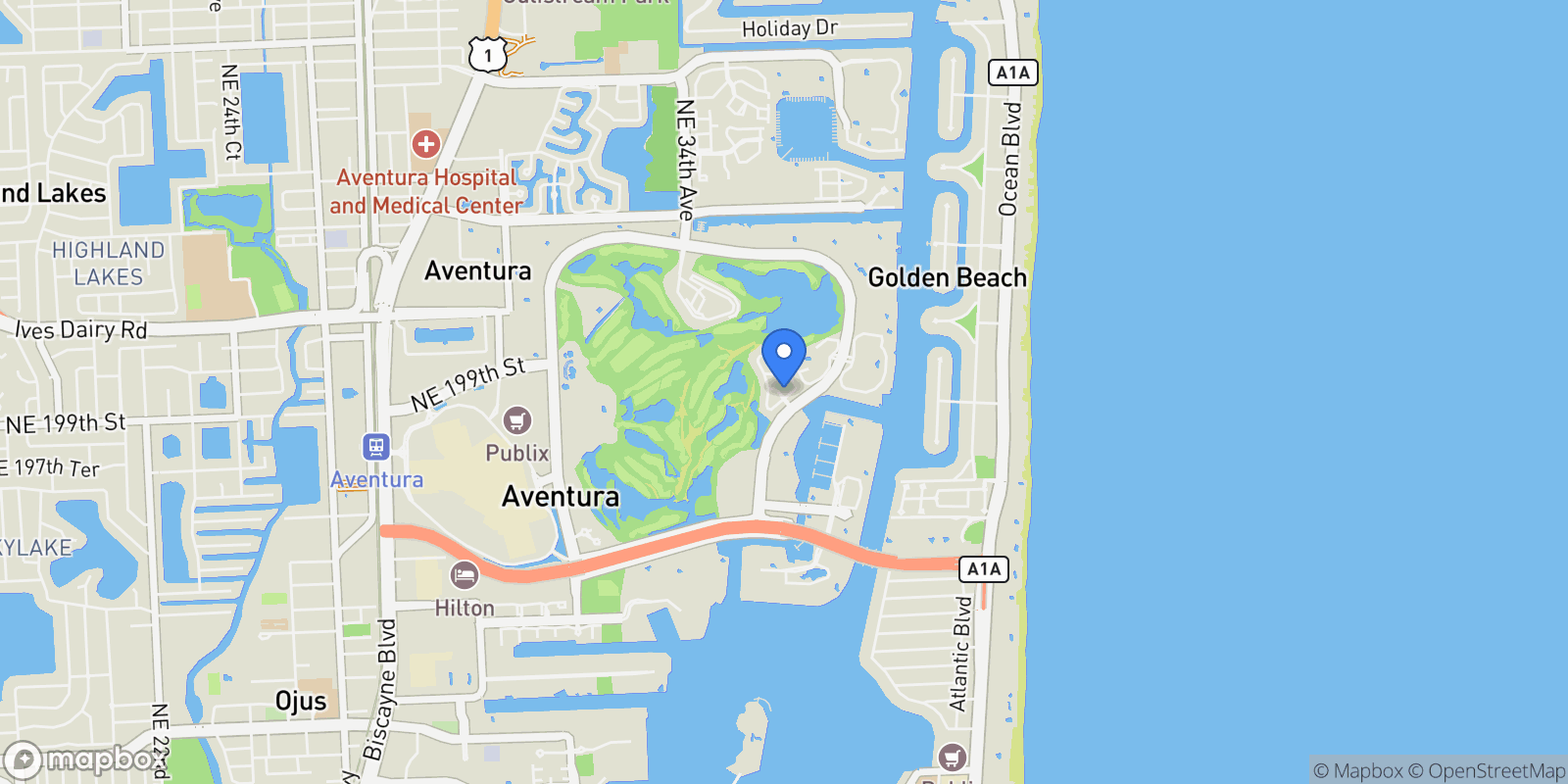 Map showing 3703 NE 199th St, Aventura, Florida, United States.
