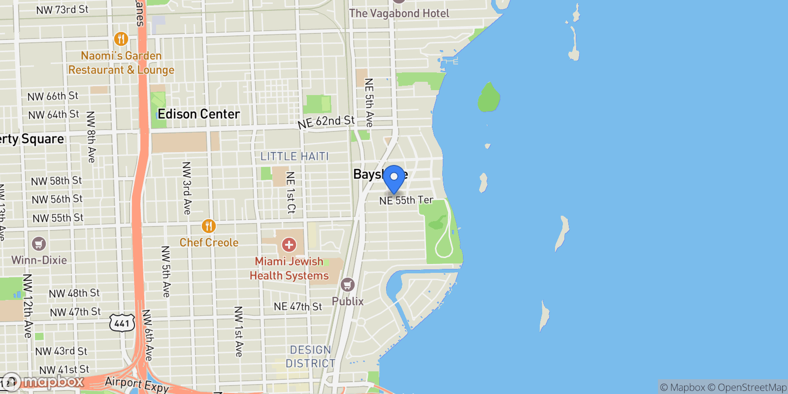 Map showing 531 NE 55th Ter, Miami, Florida, United States.
