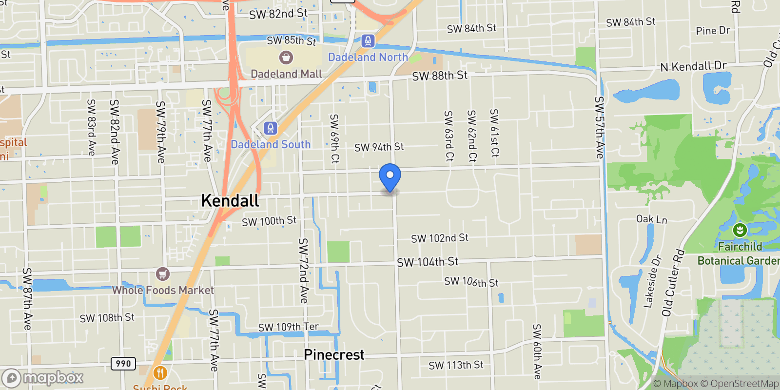 Map showing 6720 SW 98th St, Coral Gables, Florida, United States.