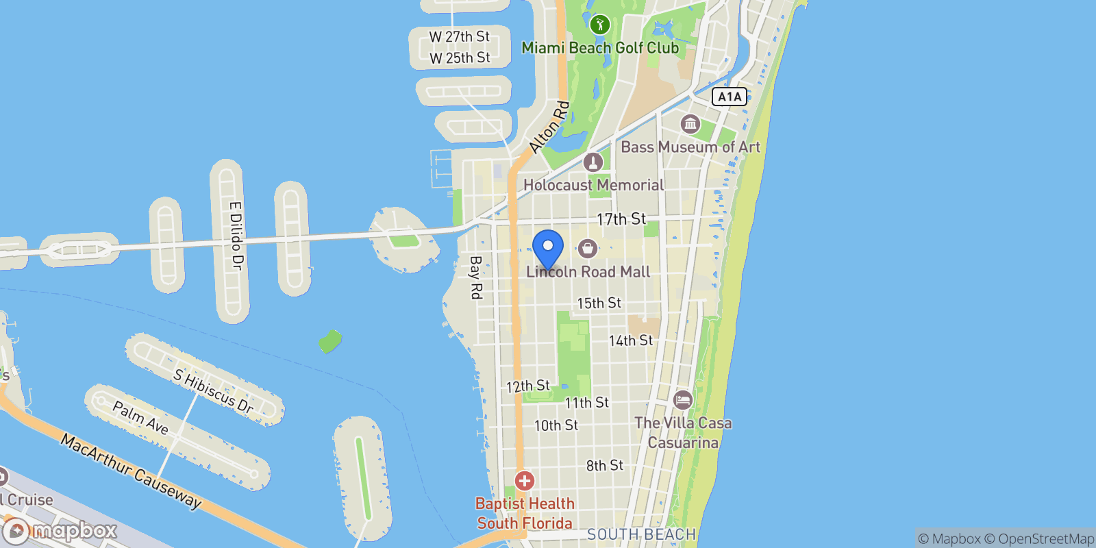 Map showing 1600 Michigan Ave 8, Miami Beach, Florida, United States.