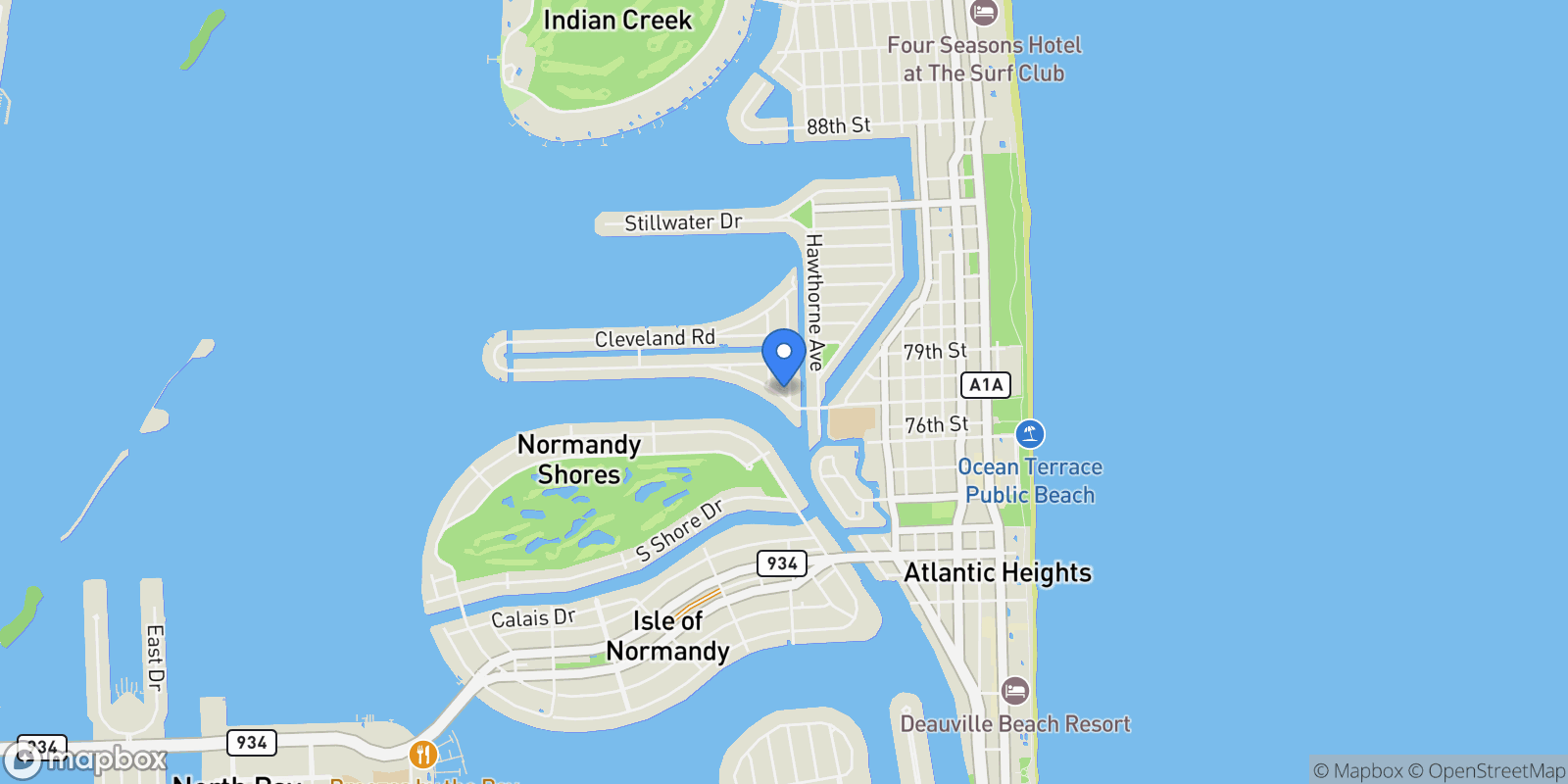 Map showing 1201 S Biscayne Point Rd, Miami Beach, Florida, United States.