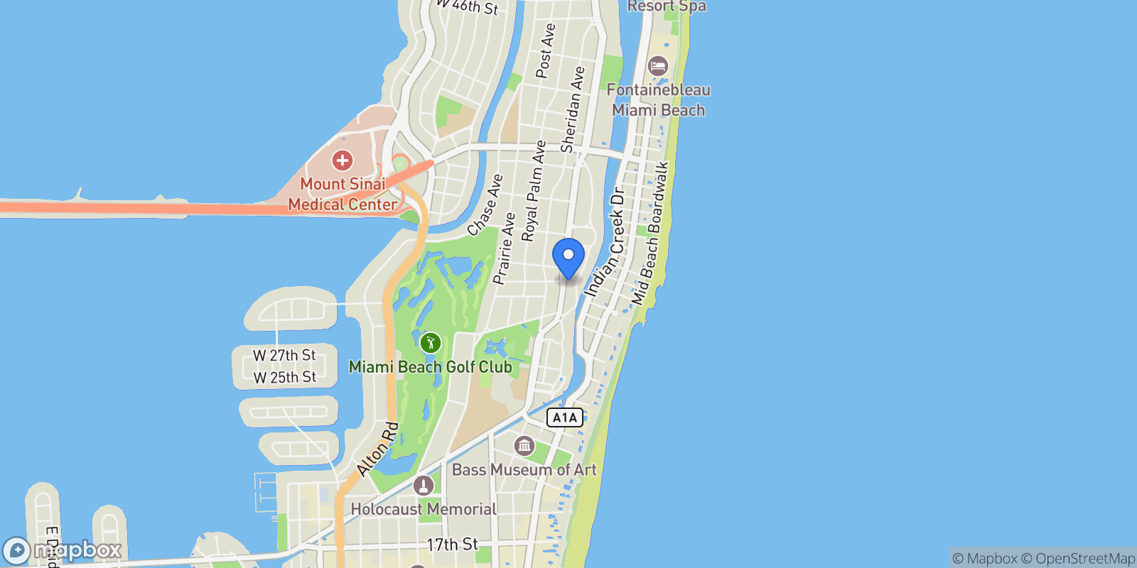 Map showing 2887 Pine Tree Dr, Miami Beach, Florida, United States.