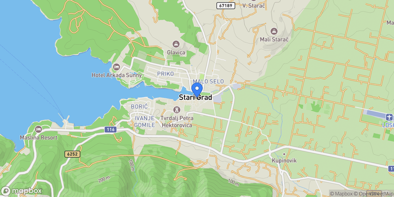 Map showing Stari Grad, Split-Dalmatia County, Croatia.