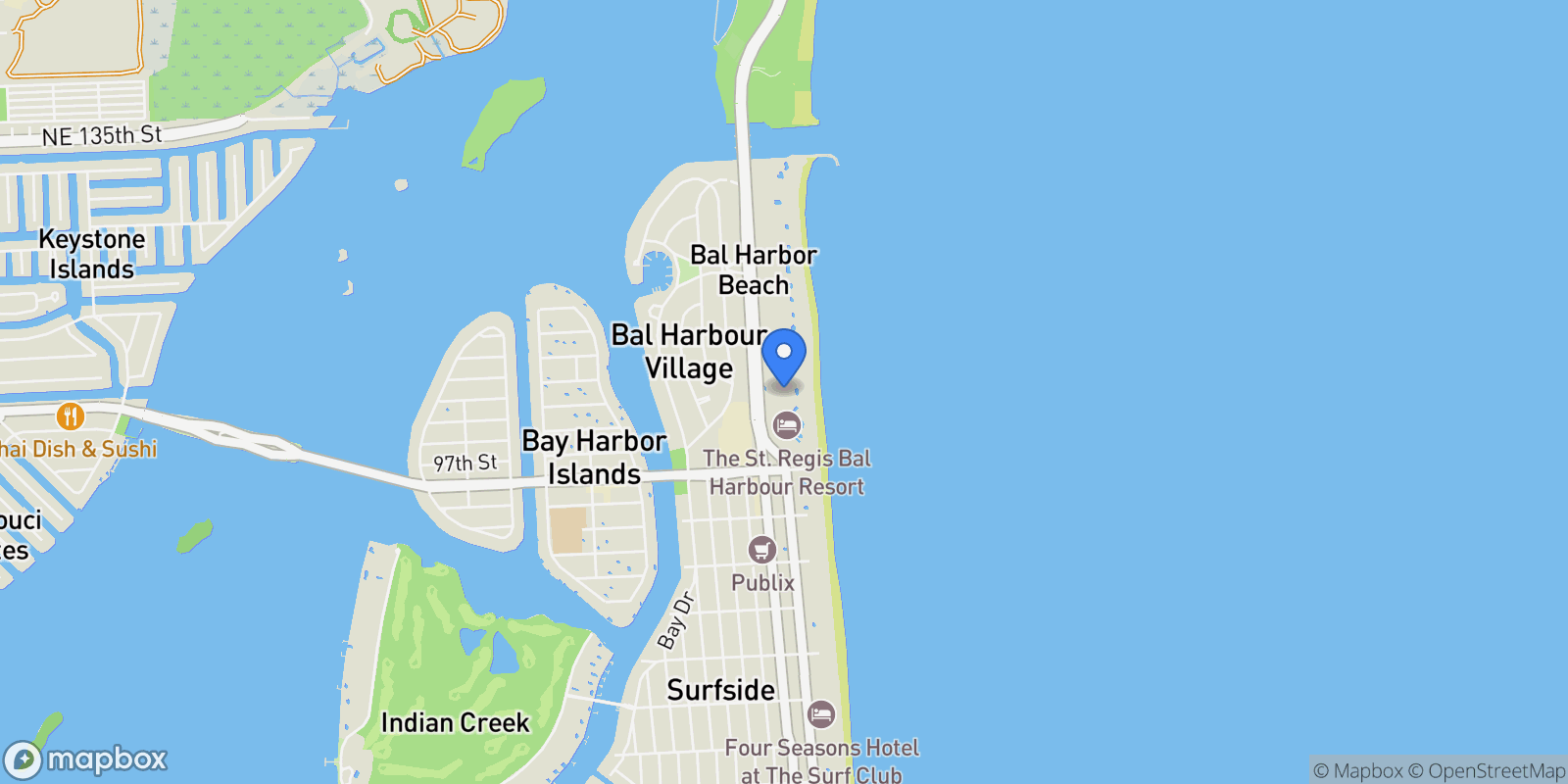Map showing 9801 Collins Ave 17P, Bal Harbour, Florida, United States.
