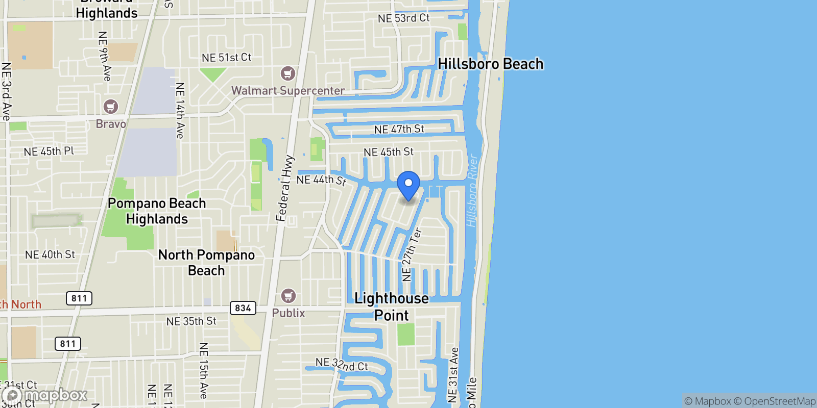 Map showing 4220 NE 26th Terrace, Lighthouse Point, Florida, United States.