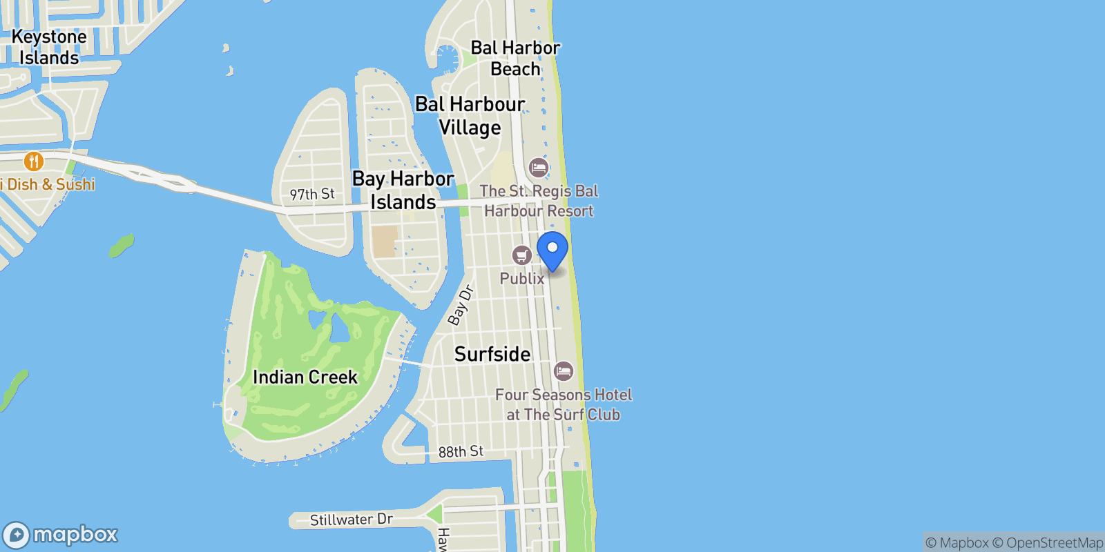 Map showing 9349 Collins Ave 406, Bal Harbour, Florida, United States.