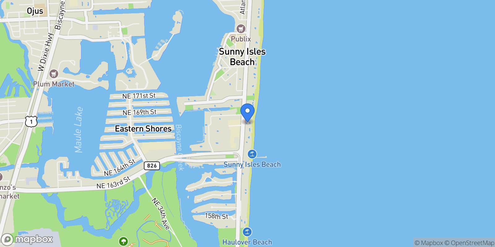 Map showing 17121 Collins Ave 2906, Golden Beach, Florida, United States.