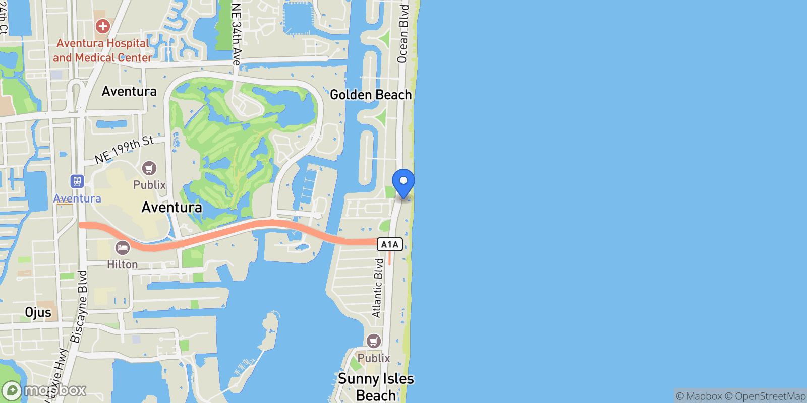 Map showing 19575 Collins Ave 9, Golden Beach, Florida, United States.