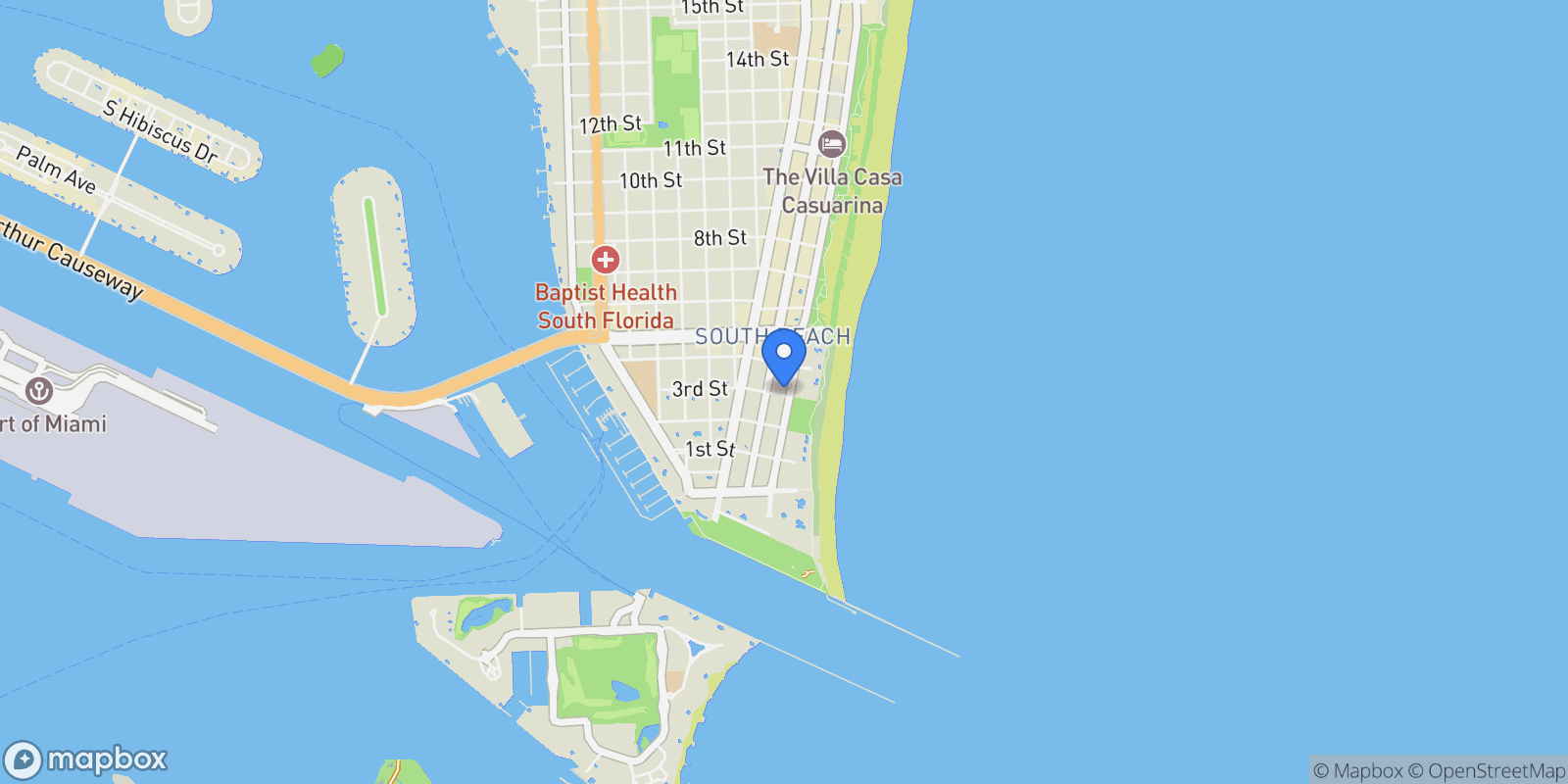 Map showing 304 Ocean Dr 102, Miami Beach, Florida, United States.