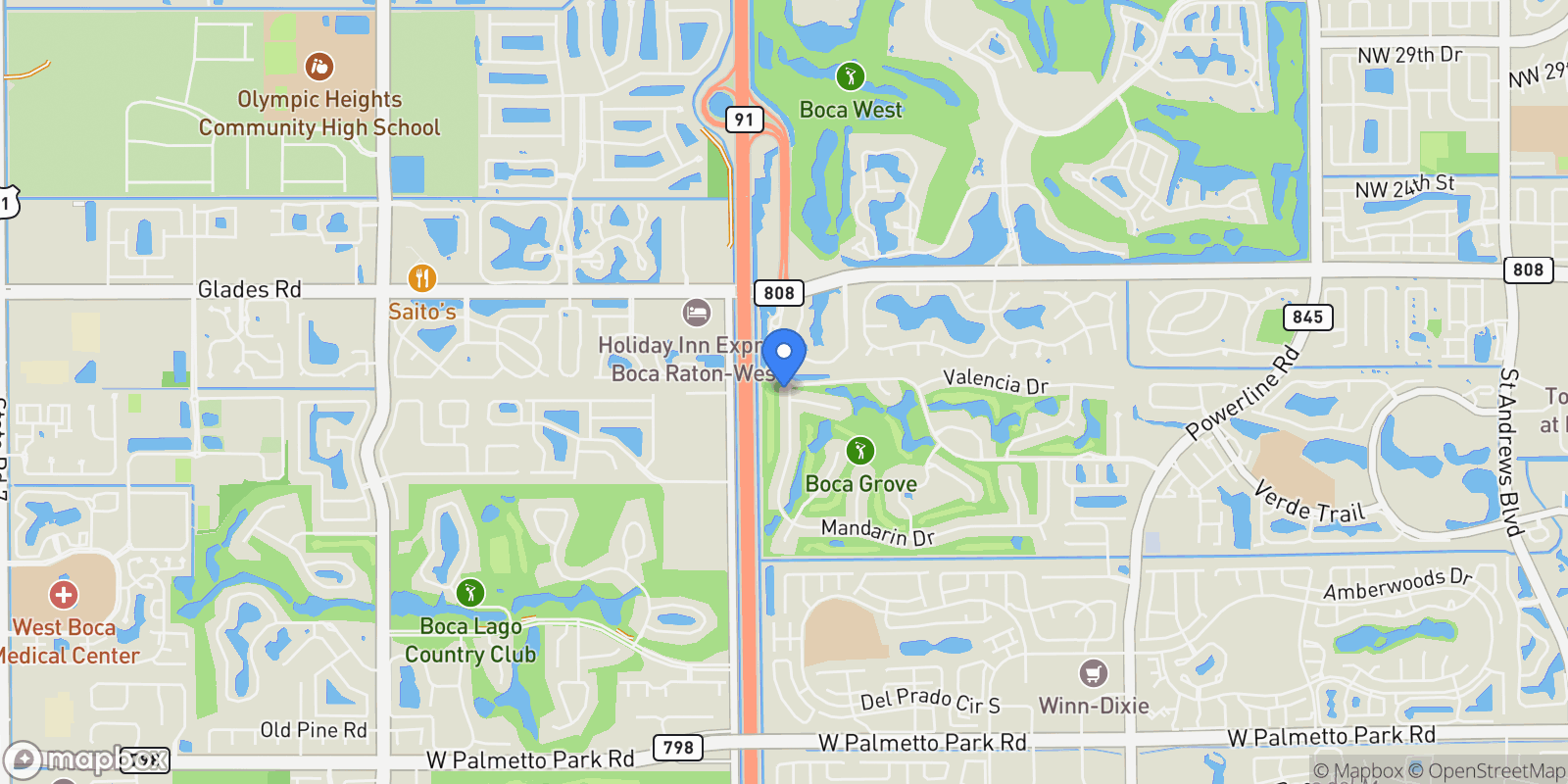 Map showing 7988 Mandarin Drive, Boca Raton, Florida, United States.