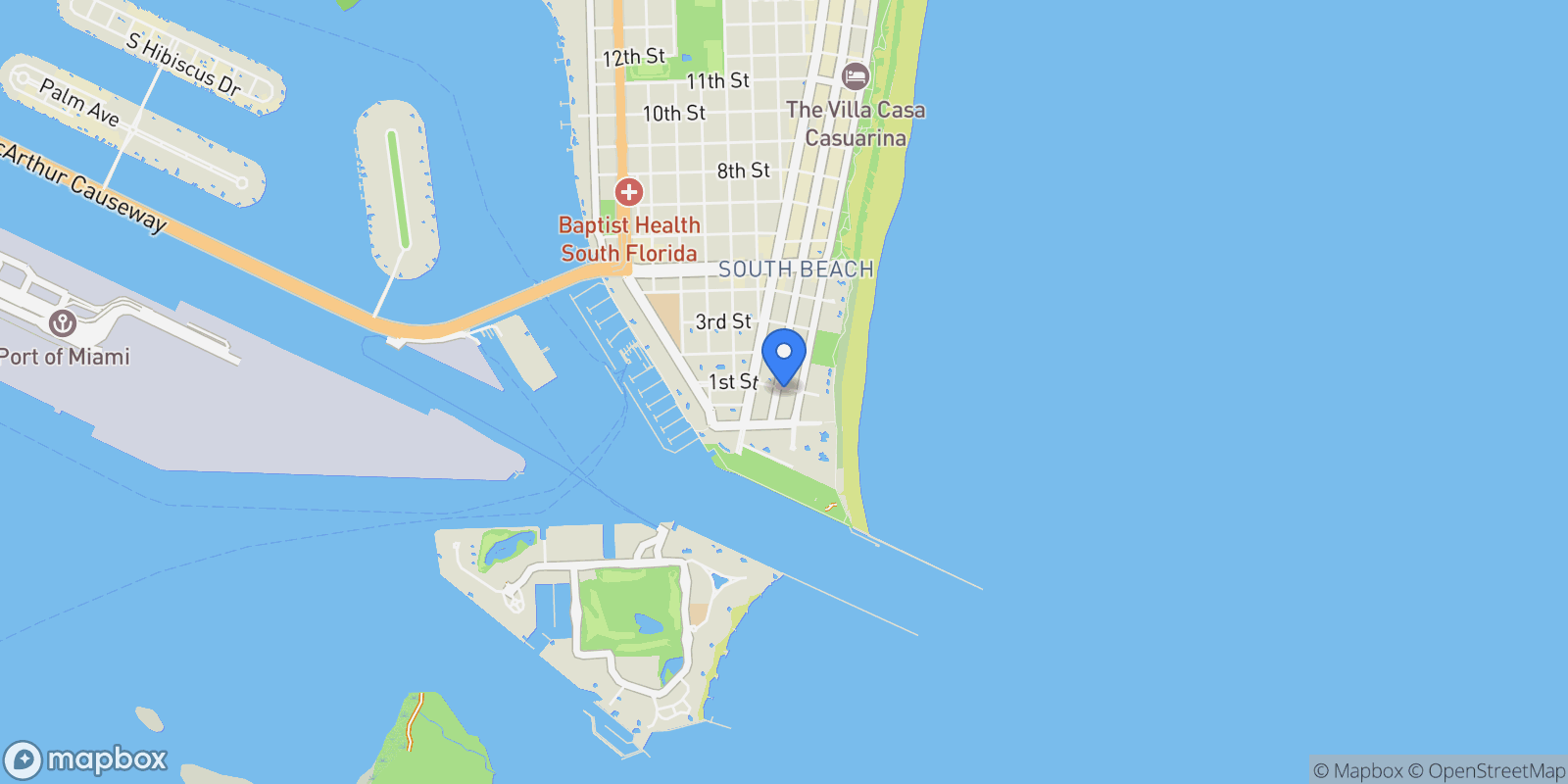 Map showing 1 Collins Ave 108, Miami Beach, Florida, United States.