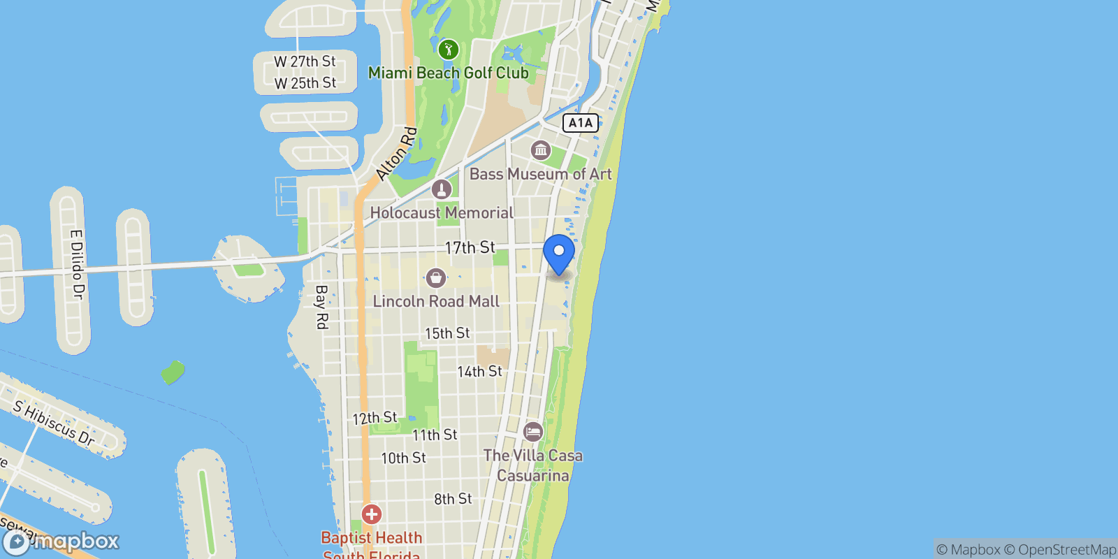 Map showing 100 Lincoln Rd 1523/1525, Miami Beach, Florida, United States.