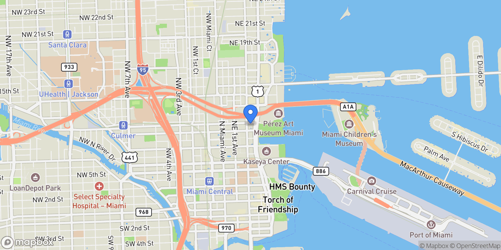 Map showing 1040 Biscayne Blvd 2402, Miami, Florida, United States.