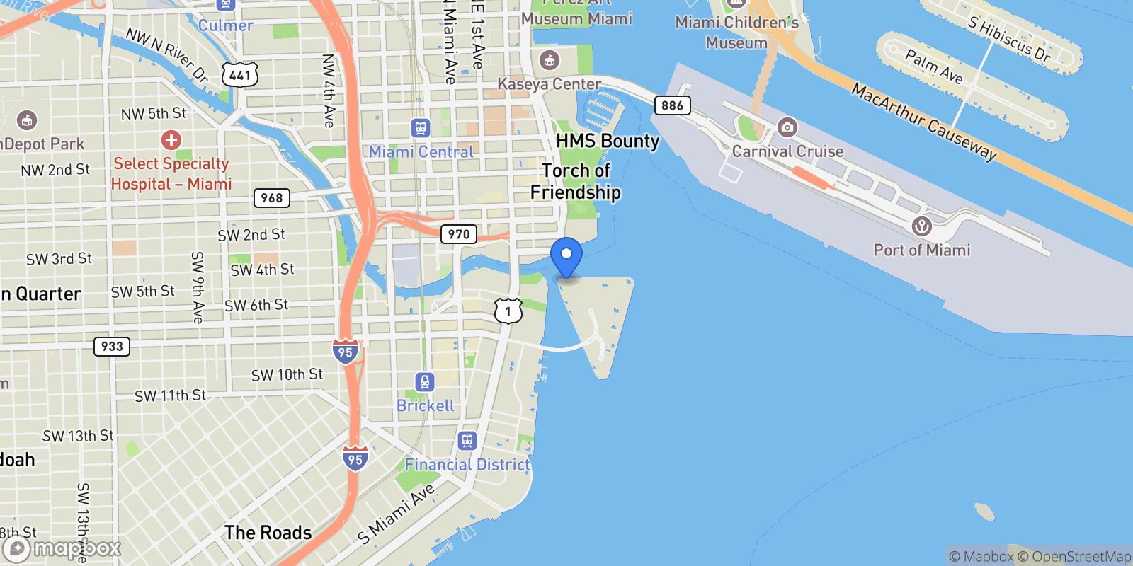 Map showing 901 Brickell Key Blvd 1009, Miami, Florida, United States.