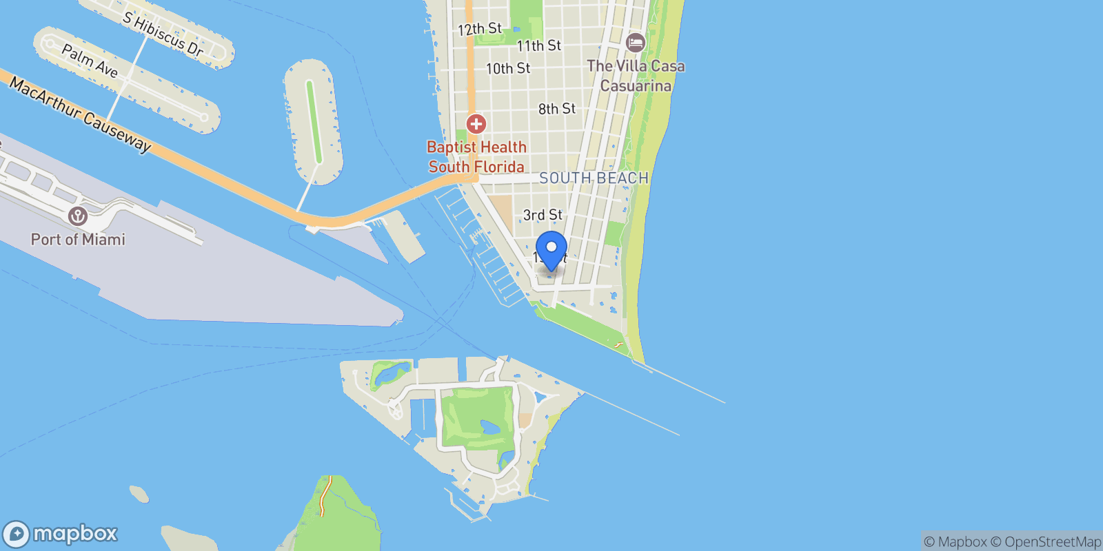 Map showing 801 S Pointe Dr PH602, Miami Beach, Florida, United States.
