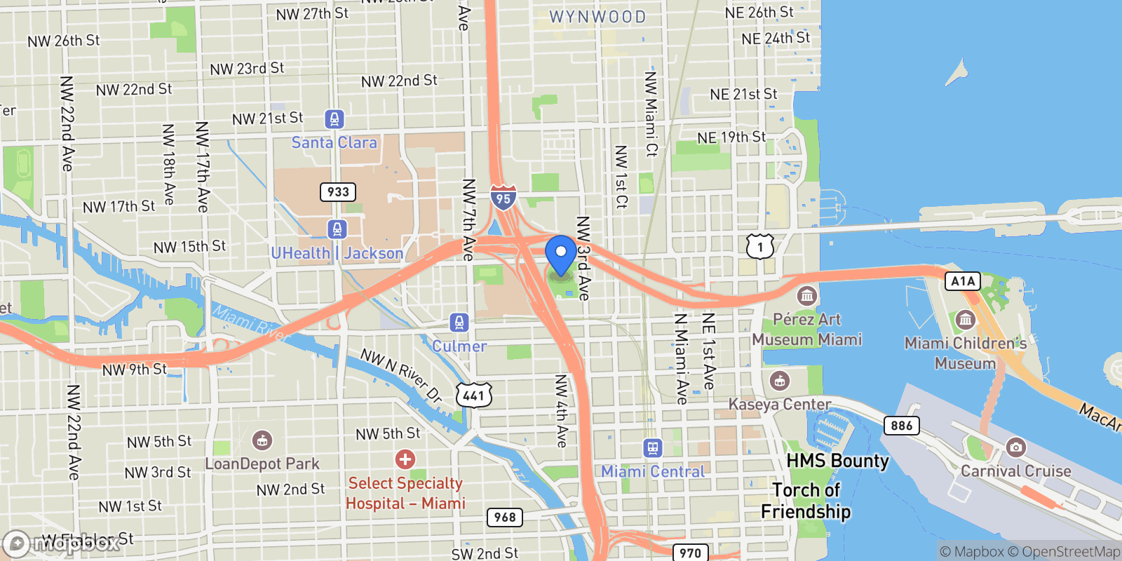 Map showing 1061 NW North River Dr, Miami, Florida, United States.