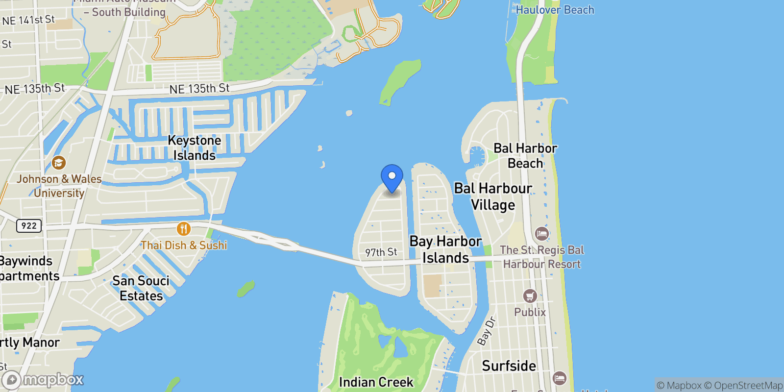 Map showing 1233 102nd St, Bal Harbour, Florida, United States.
