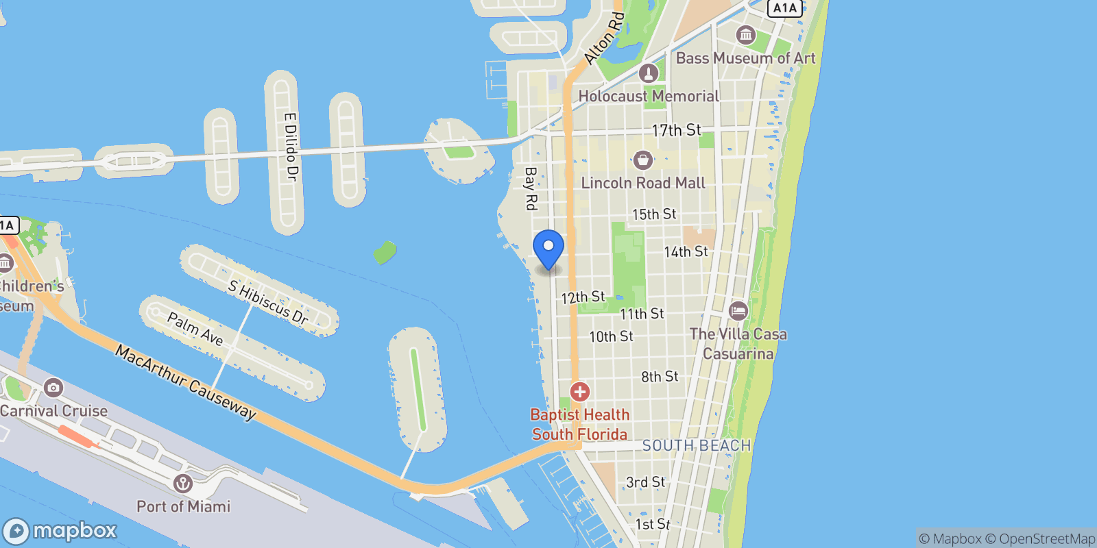 Map showing 1300 Monad Ter 8D, Miami Beach, Florida, United States.