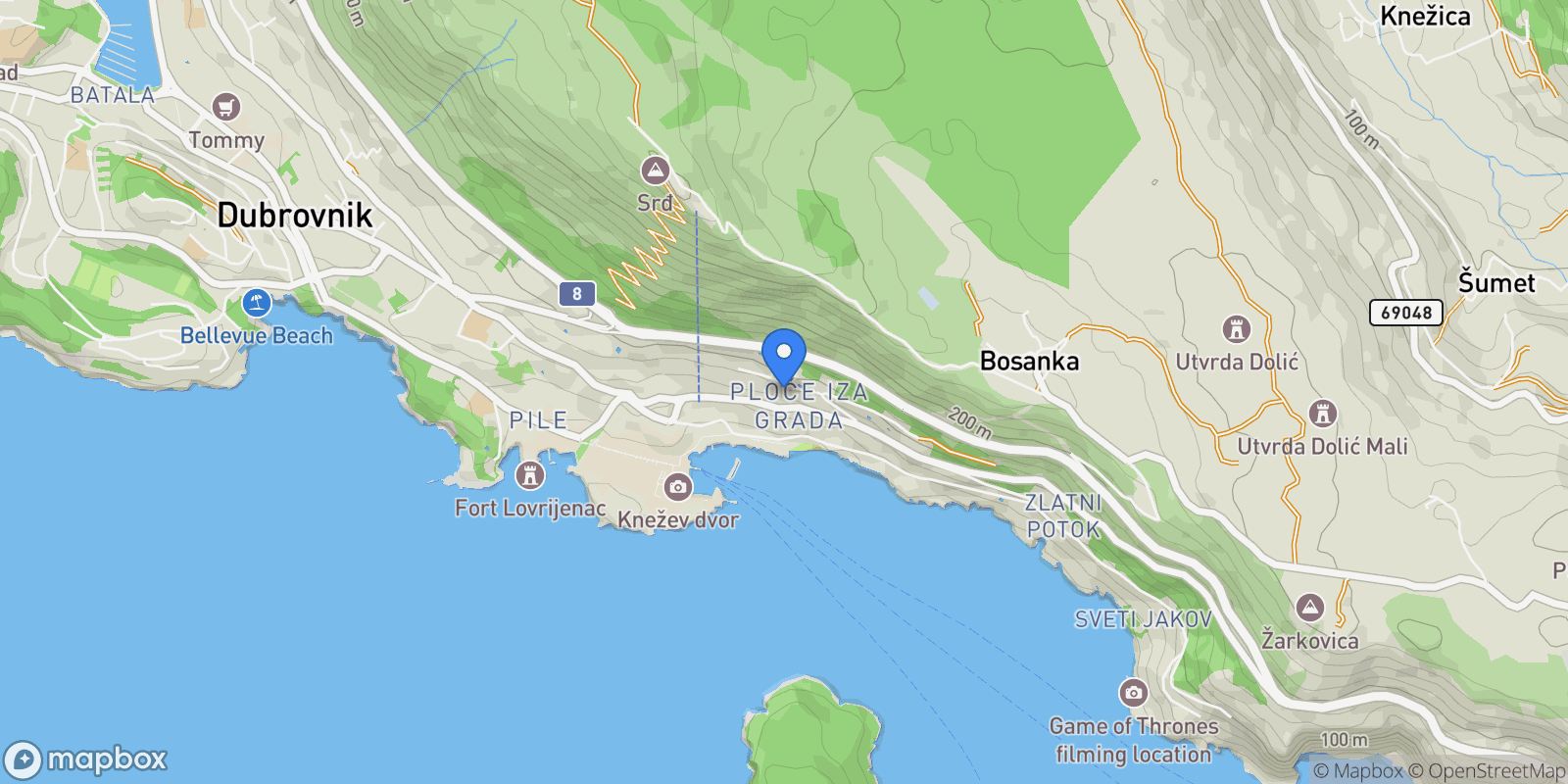 Map showing Gradski kotar Ploce iza Grada, Dubrovnik, Dubrovnik-Neretva County.