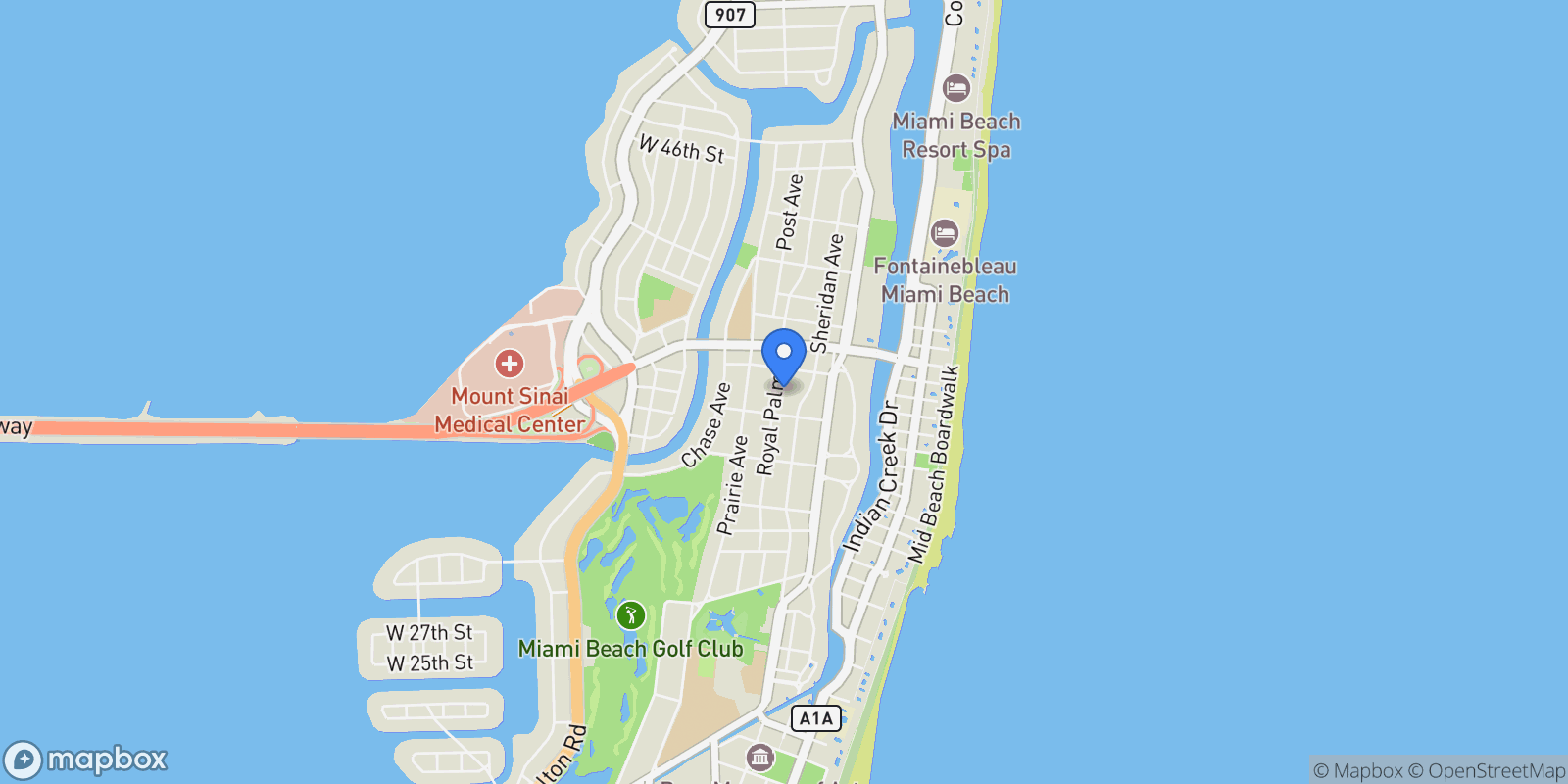 Map showing 3747 Royal Palm Ave, Miami Beach, Florida, United States.
