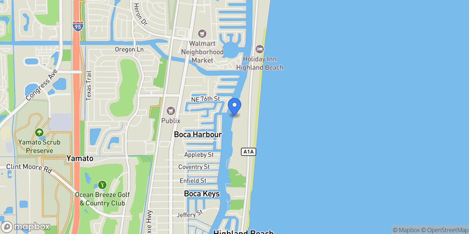 Map showing 3420 S Ocean Boulevard, Boca Raton, Florida, United States.