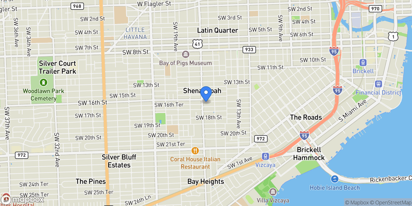 Map showing 1650 SW 16th St, Miami, Florida, United States.