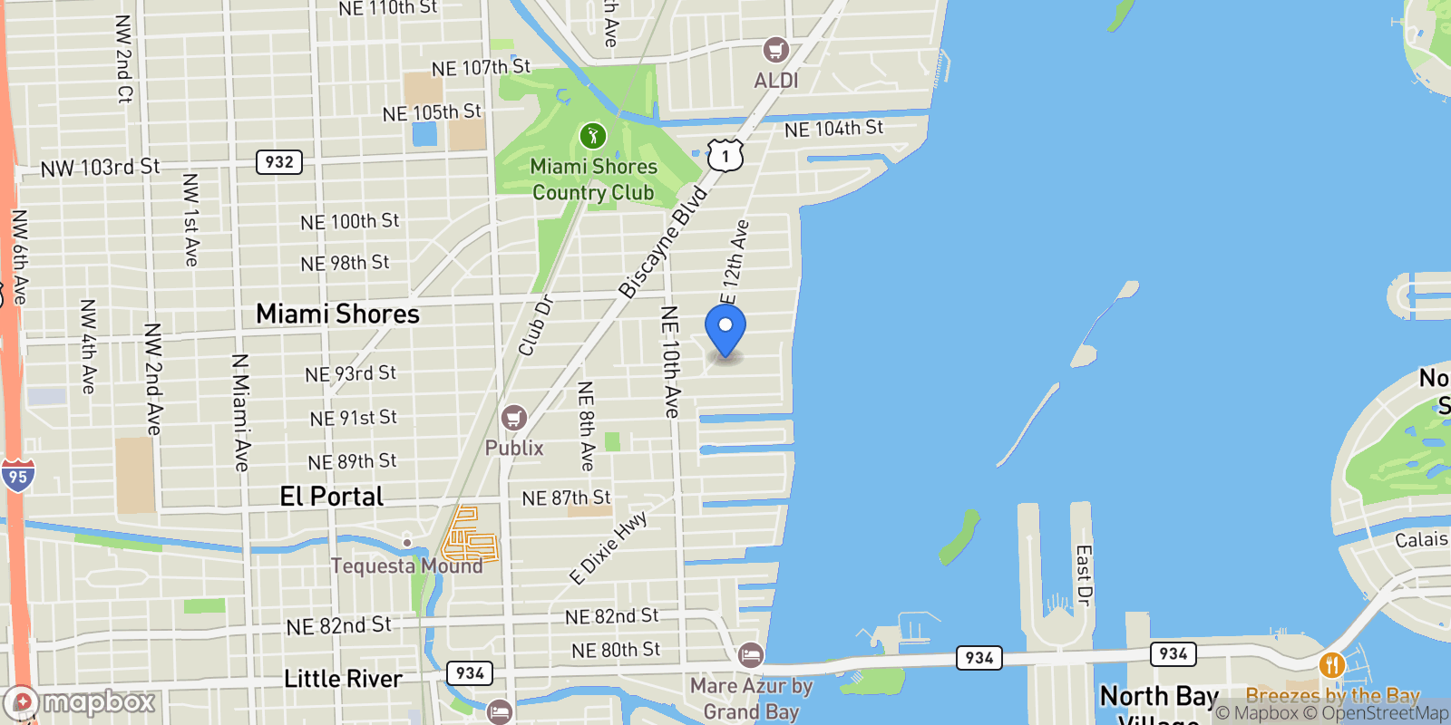 Map showing 1202 NE 93rd St, Miami, Florida, United States.