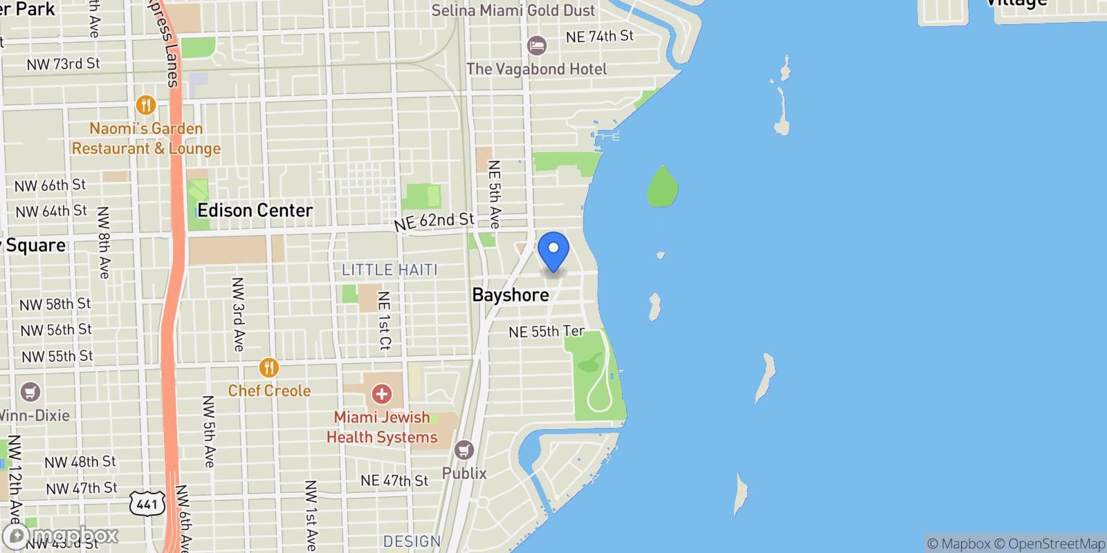 Map showing 628 NE 59th St, Miami, Florida, United States.