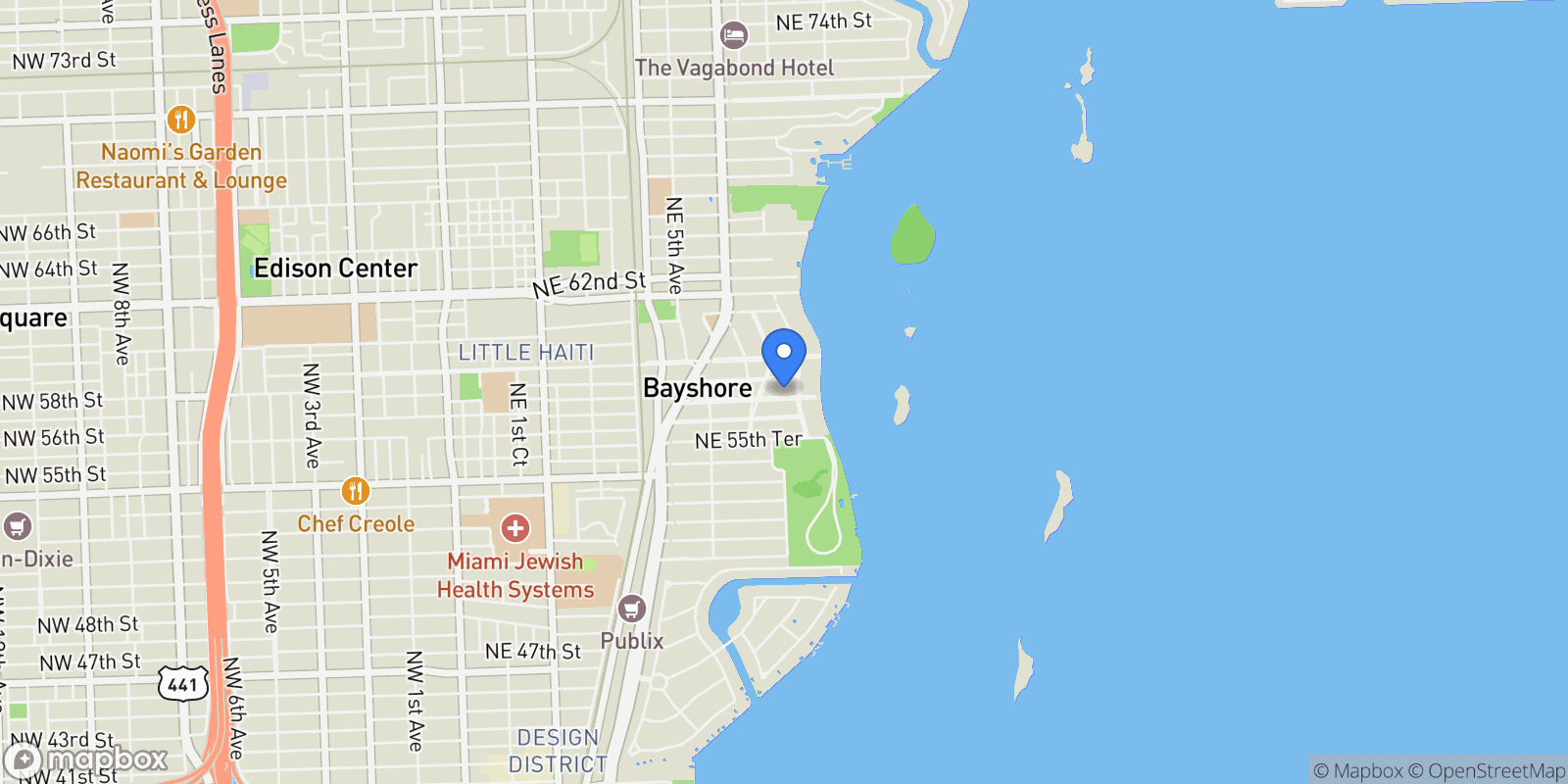 Map showing 671 NE 57th St, Miami, Florida, United States.