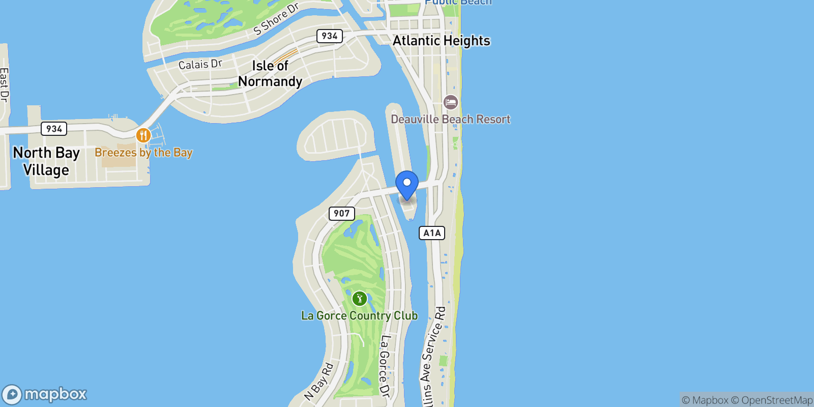 Map showing 230 Water Way, Miami Beach, Florida, United States.