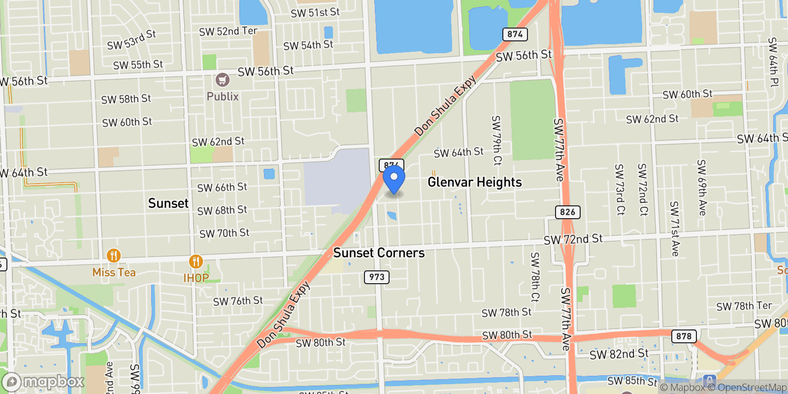 Map showing 8501 SW 68th St Rd, Miami, Florida, United States.