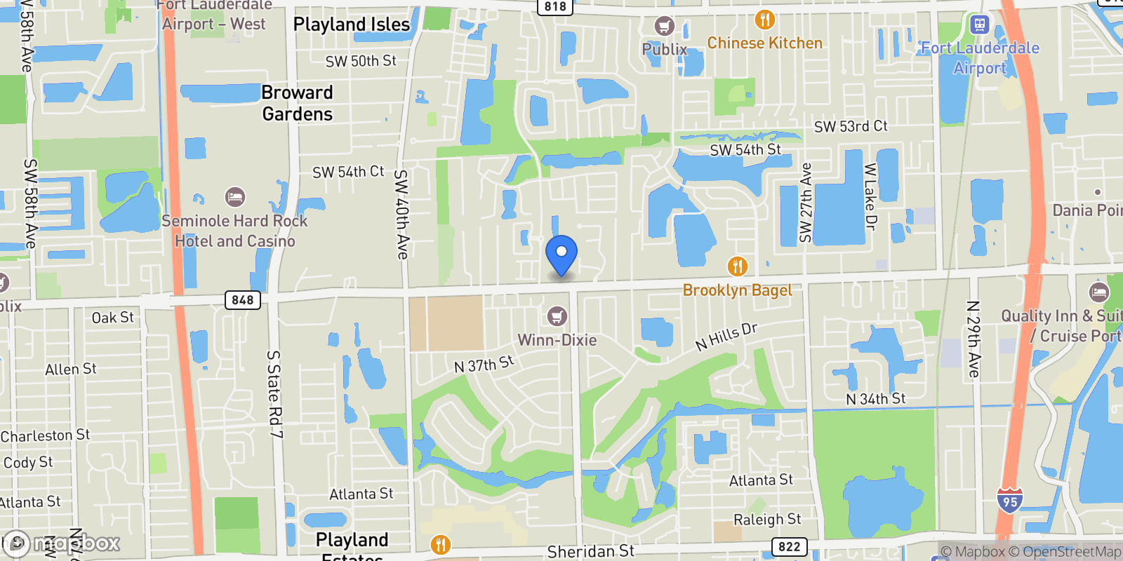 Map showing 5999 E Brookfield Cir E, Fort Lauderdale, Florida, United States.