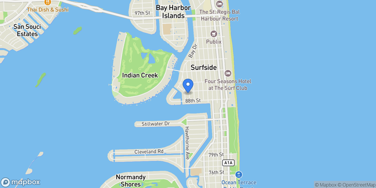 Map showing 8858 Garland Ave, Bal Harbour, Florida, United States.