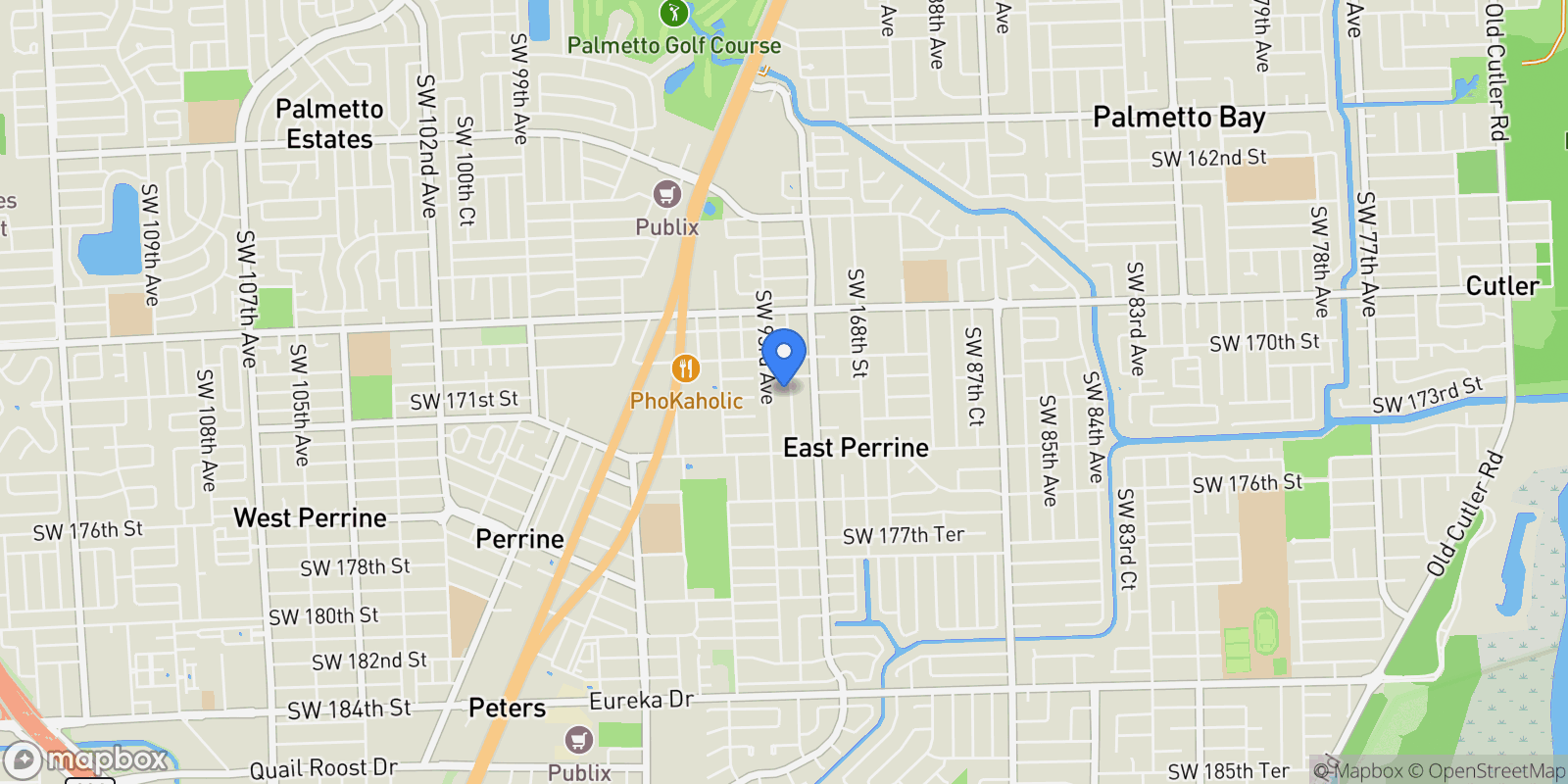 Map showing 17080 SW 92nd Ct, Cutler Bay, Florida, United States.