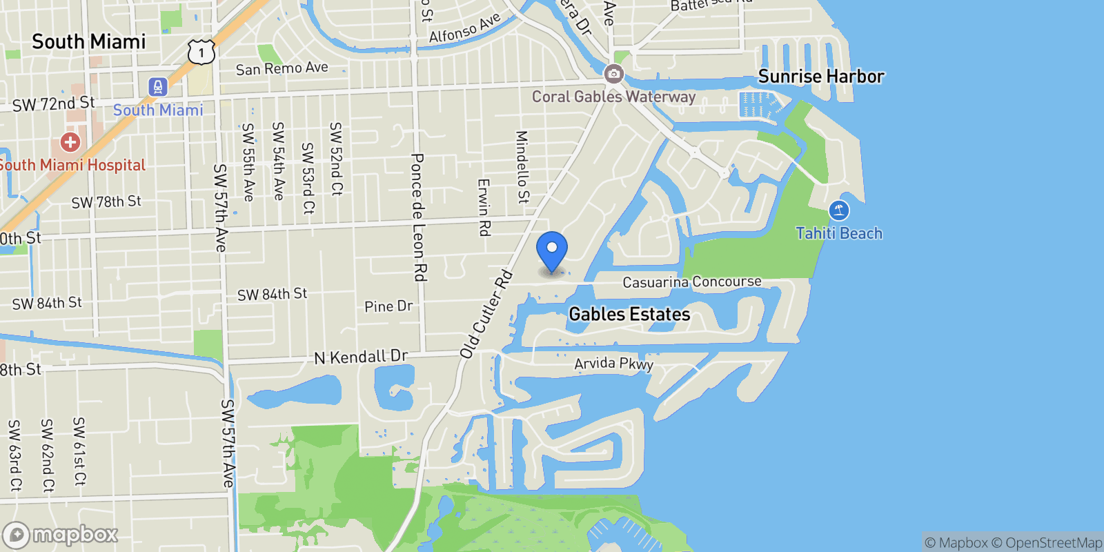 Map showing 545 Casuarina Concourse, Miami, Florida, United States.