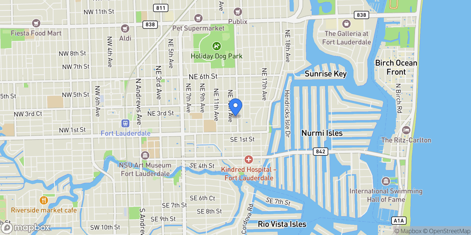 Map showing 1317 NE 2nd St, Fort Lauderdale, Florida, United States.