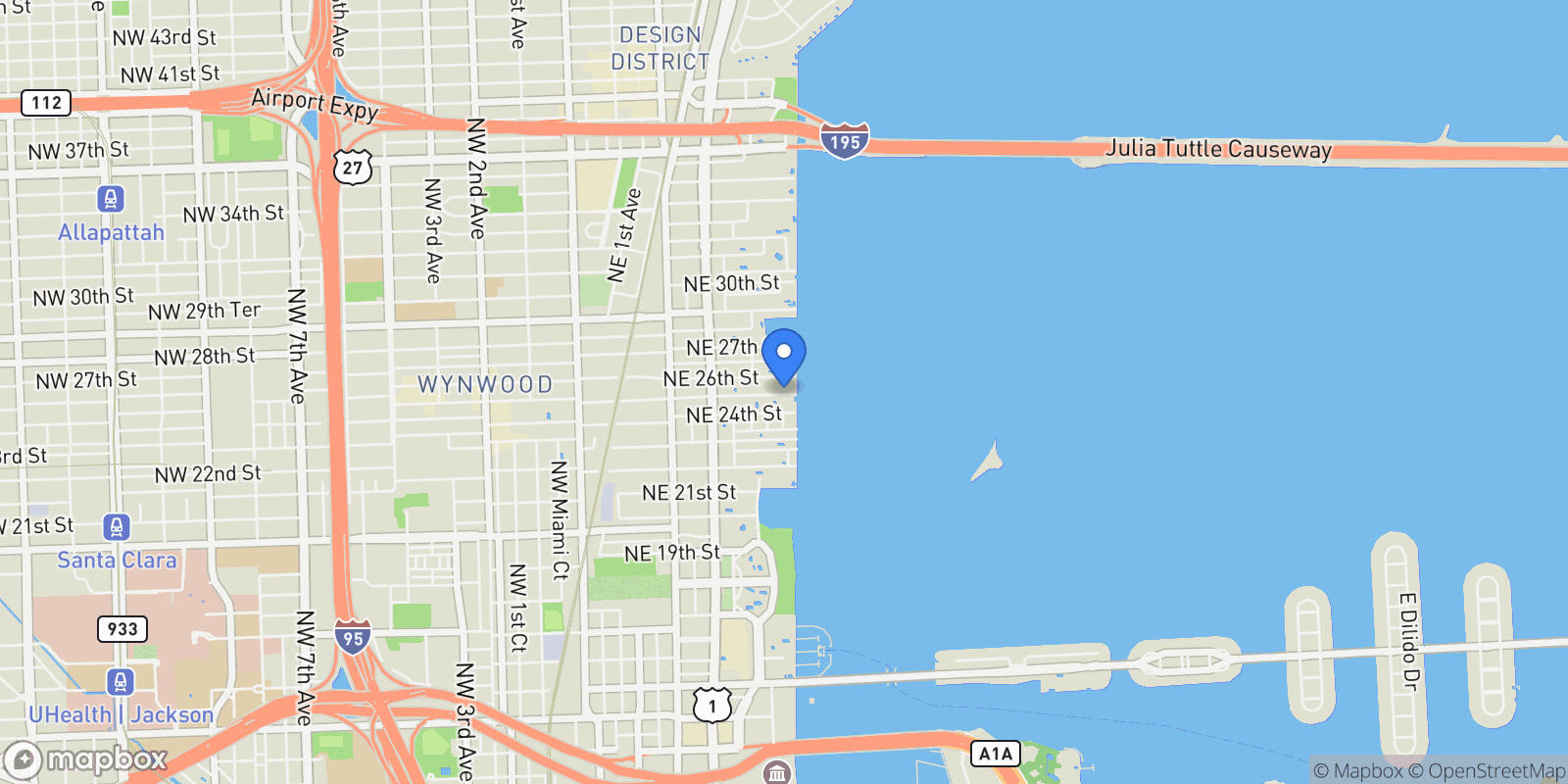 Map showing 665 NE 25th St PHII02, Miami, Florida, United States.
