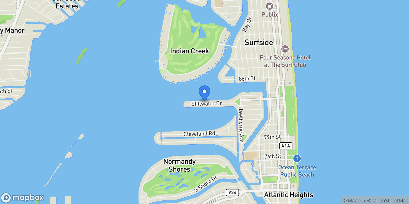 Map showing 1351 Stillwater Dr, Miami Beach, Florida, United States.
