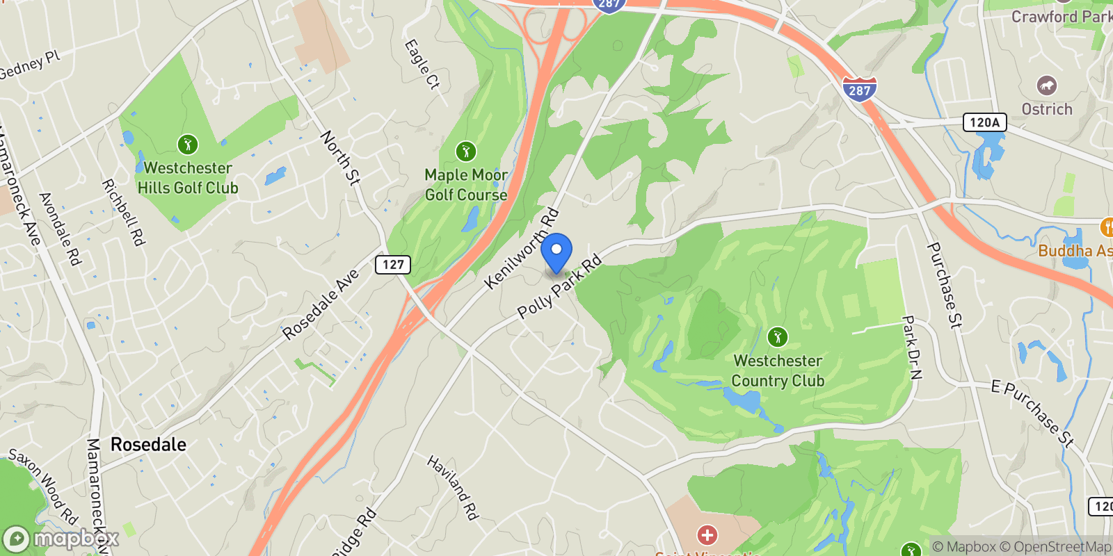 Map showing 40 Polly Park Road, Rye, NY 10580, Rye, New York, United States.