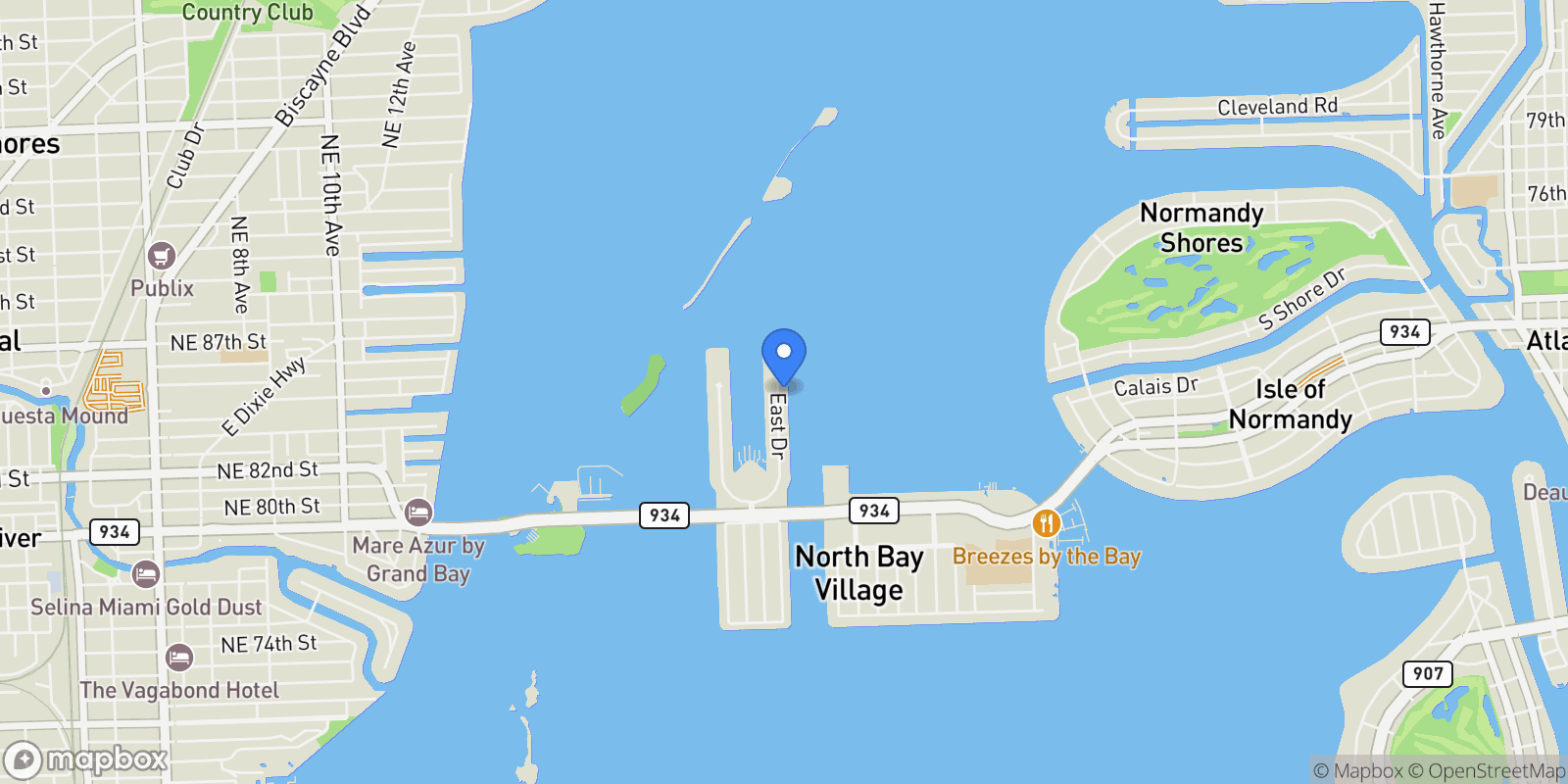 Map showing 7939 East Dr, Miami Beach, Florida, United States.