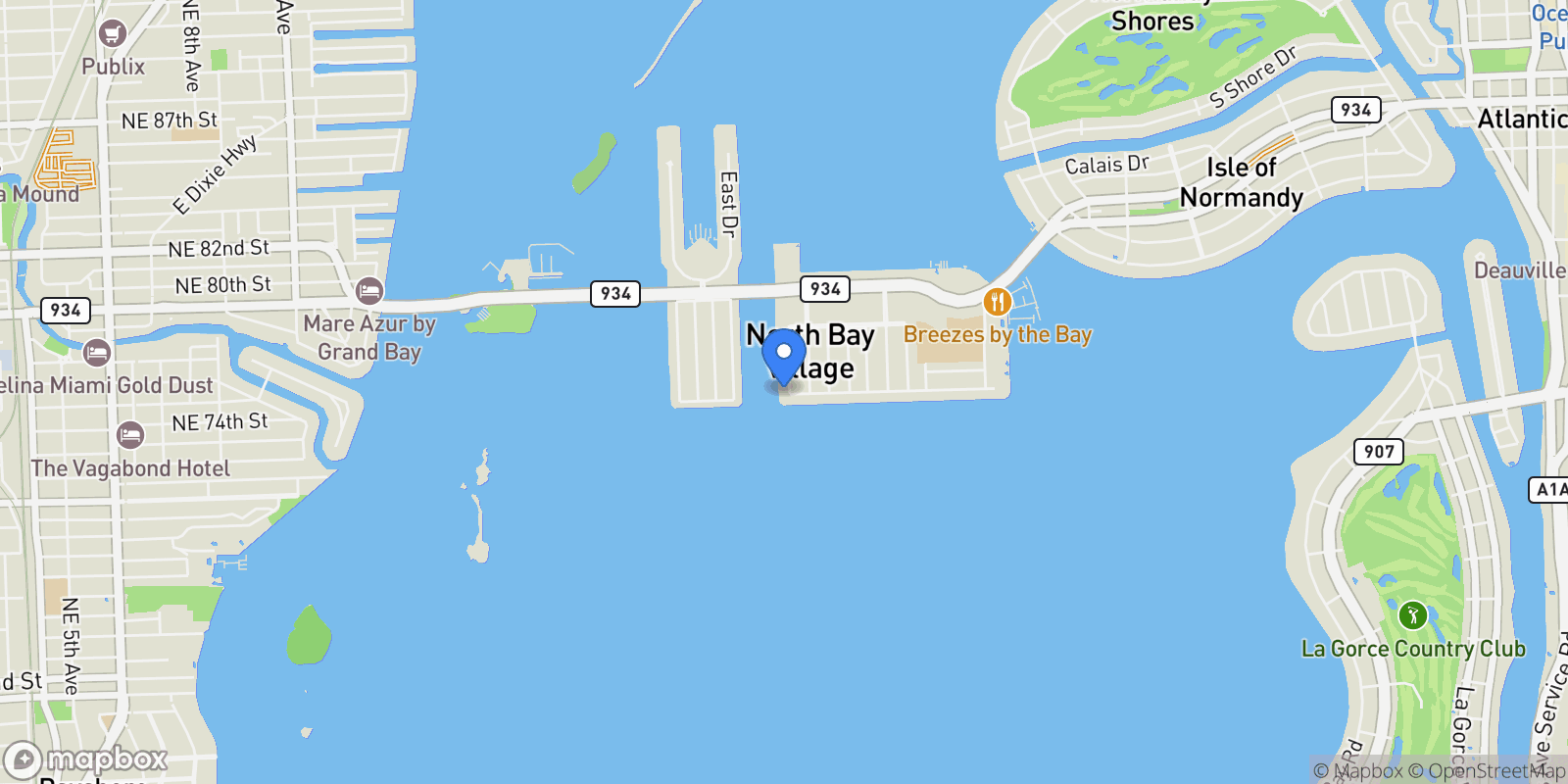 Map showing 7500 W Treasure Dr, Miami Beach, Florida, United States.